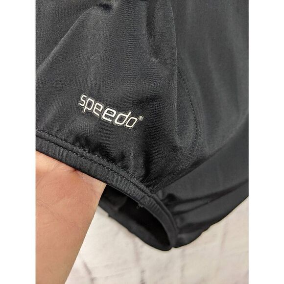 Speedo Black Square‎ Pleat Neck One Piece Swimming suit swimsuit Size 16 - Picture 2 of 5